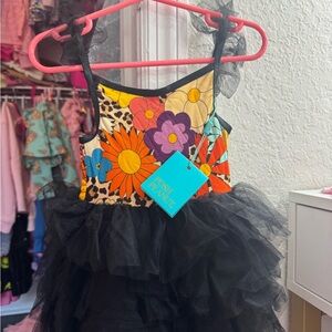 Posh Peanut Vibrant Floral and Black Tutu Dress